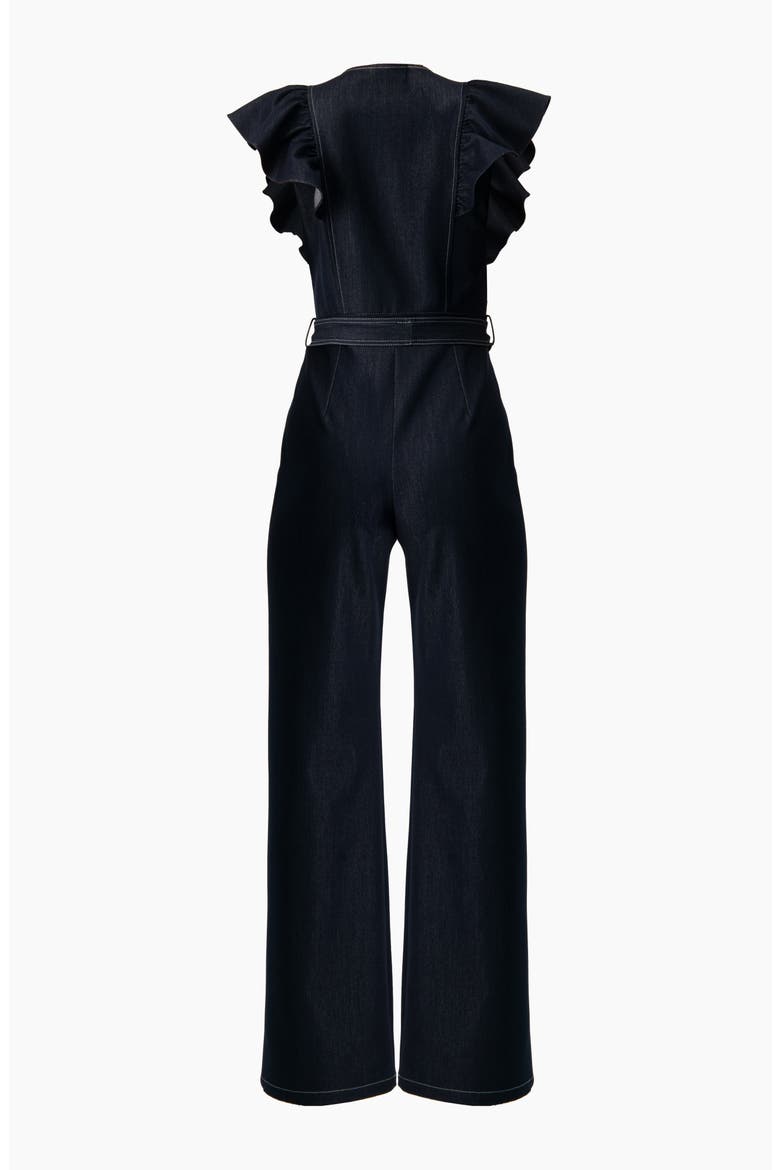 V-Neck Denim Like Wide-Leg Jumpsuit, Alternate, color, Navy Blue