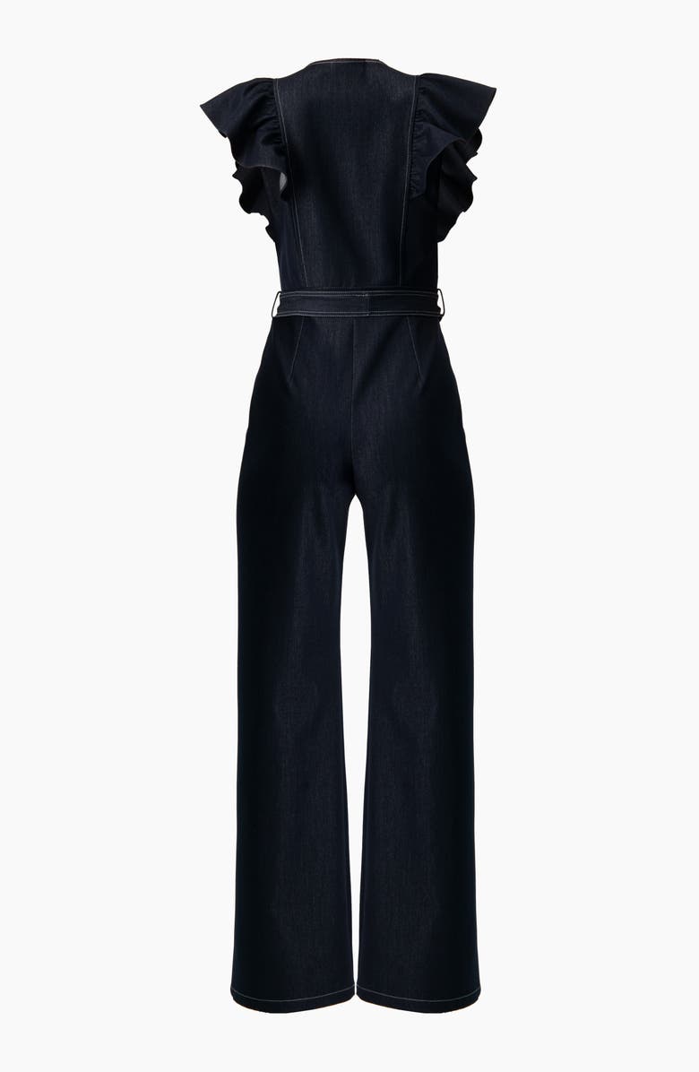 IVONNE V-Neck Denim Like Wide-Leg Jumpsuit, Alternate, color, Navy Blue