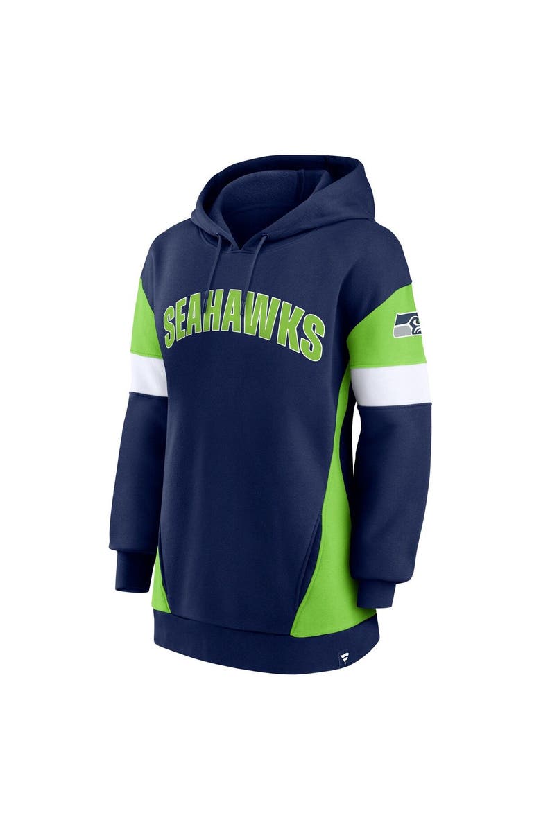 FANATICS Women's Fanatics Branded College Navy/Neon Green Seattle Seahawks Lock It Down Pullover Hoodie, Alternate, color, Navy