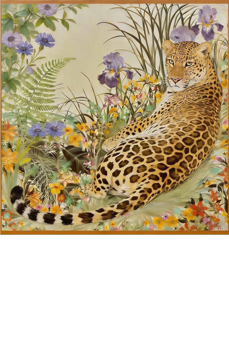SILKSILKY Pure Silk Leopard & Floral Scarf, Main, color, Orange