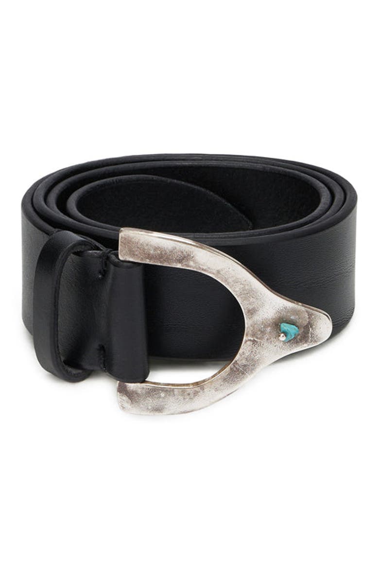Aged Silver Turquoise Buckle Belt, Alternate, color, Black