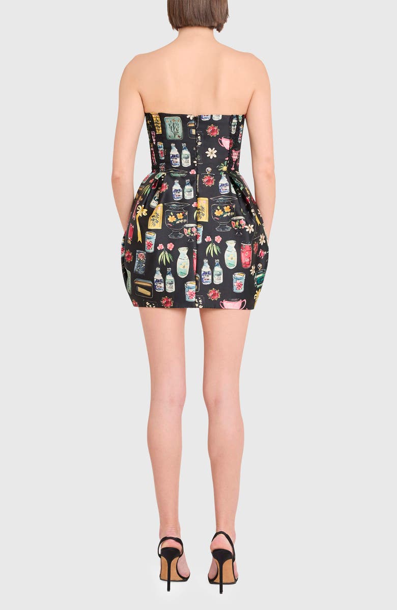 Amanda Uprichard Bowery Mixed Print Strapless Cocktail Minidress, Alternate, color, Black Tre Print
