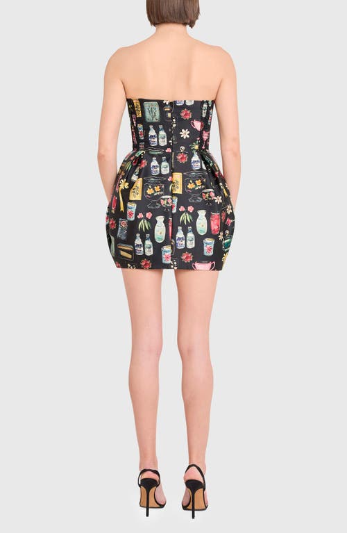 Amanda Uprichard Bowery Mixed Print Strapless Cocktail Minidress In Black