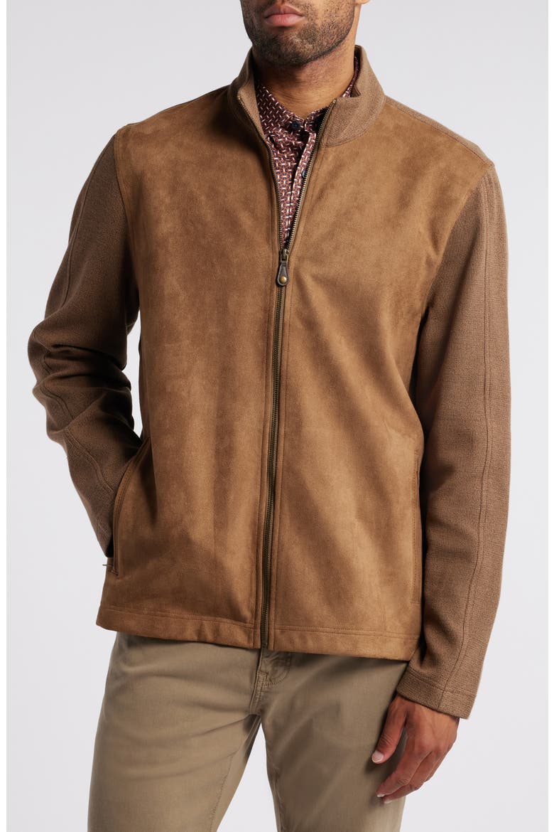 Faux Suede Panel Knit Jacket, Alternate, color, CAMEL