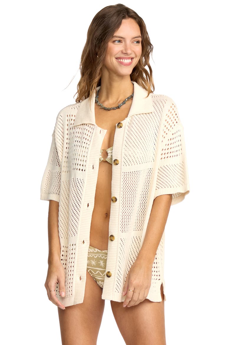 Cool Down Open Stitch Short Sleeve Cotton Cardigan, Alternate, color, WHITECAP