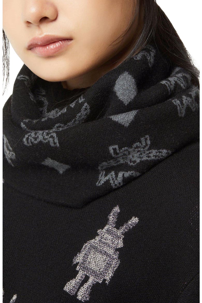 Neck Warmer in Monogram Wool Jacquard, Alternate, color, Black