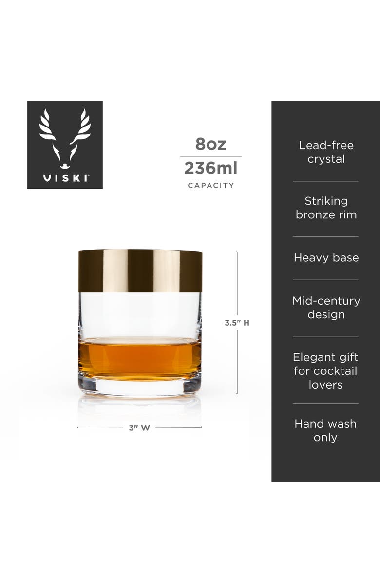 Viski Irving Crystal Tumblers with Bronze Rim Set of 2, Alternate, color, Clear