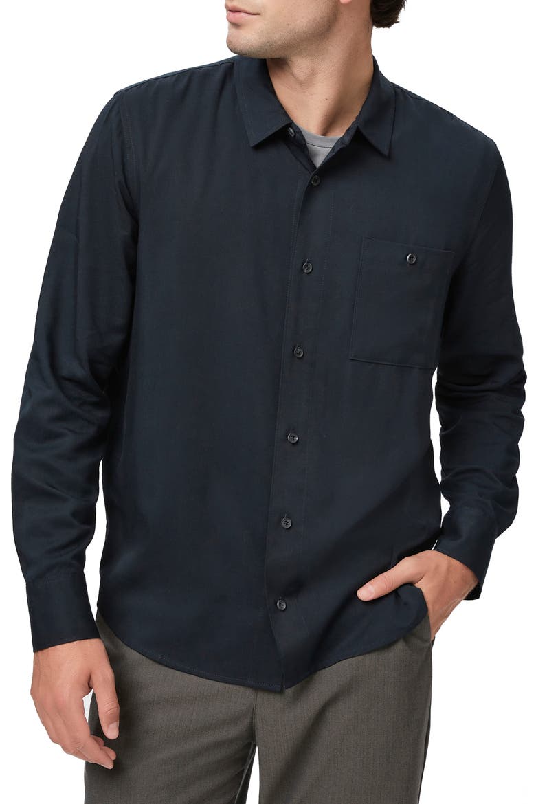 Wardin Solid Button-Up Shirt, Main, color, BLACK