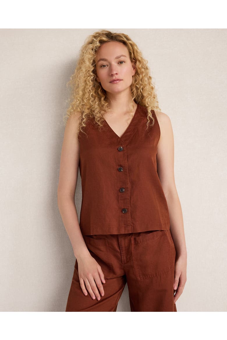 Linen Blend Dobby Sleeveless Vest, Main, color, Red Oak