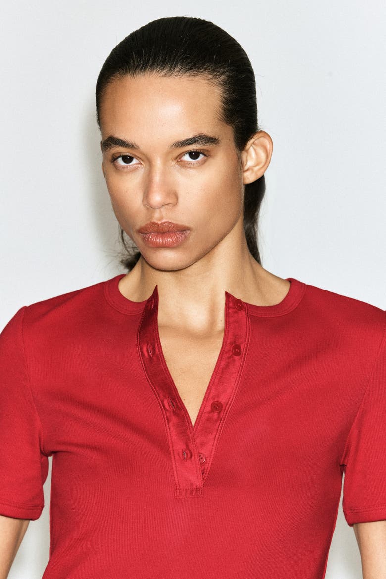 Ribbed Henley T-shirt, Alternate, color, RED