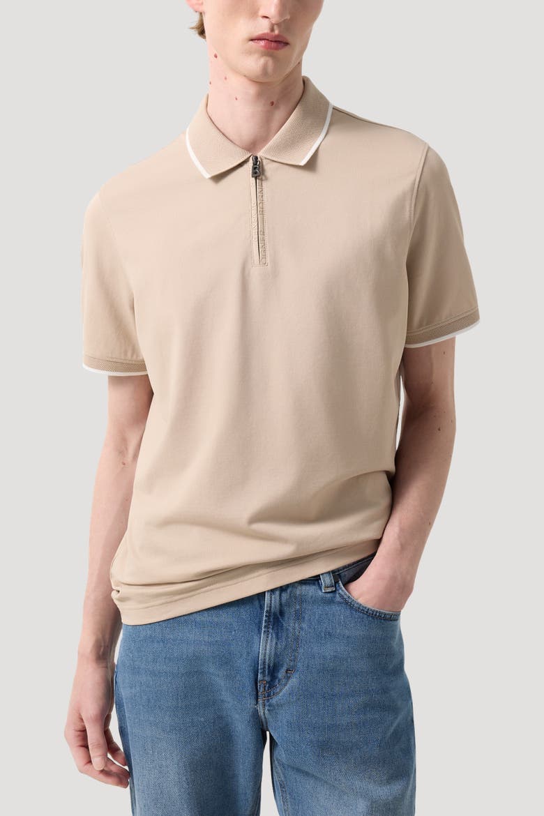 Timo Zip Polo Shirt, Alternate, color, Beige