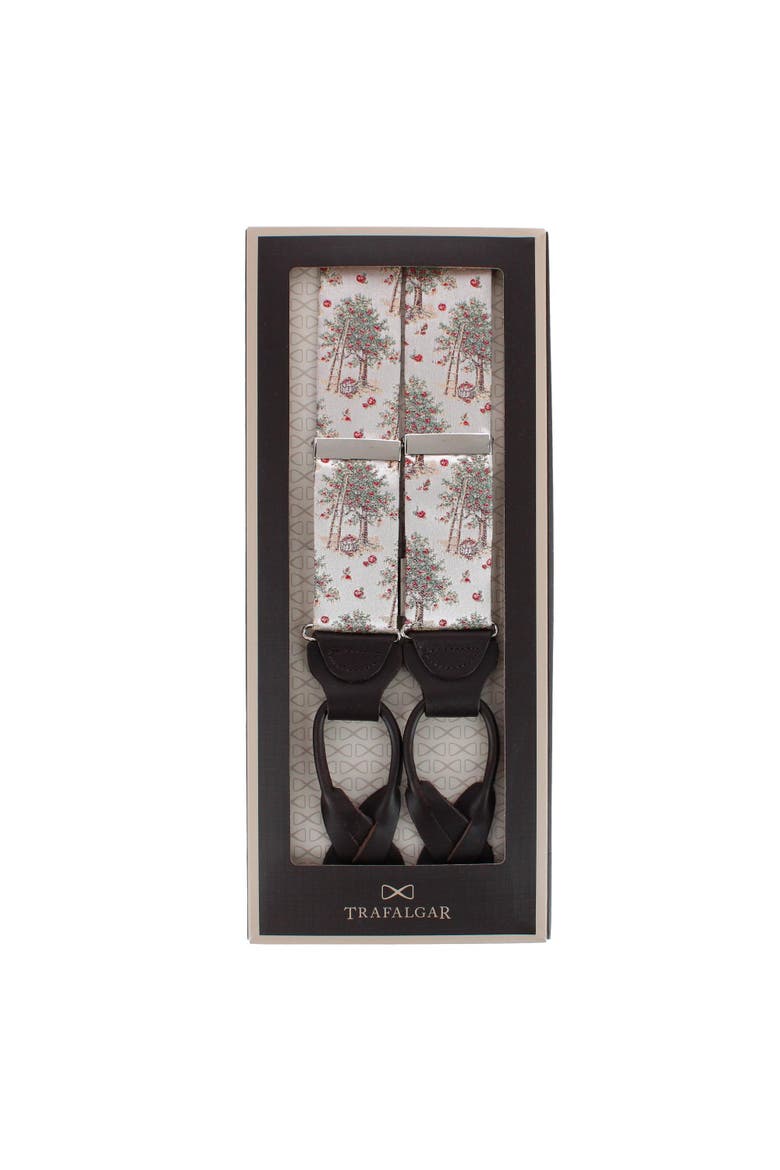 Fall Apple Orchard Silk Novelty Button End Suspenders, Alternate, color, Silver