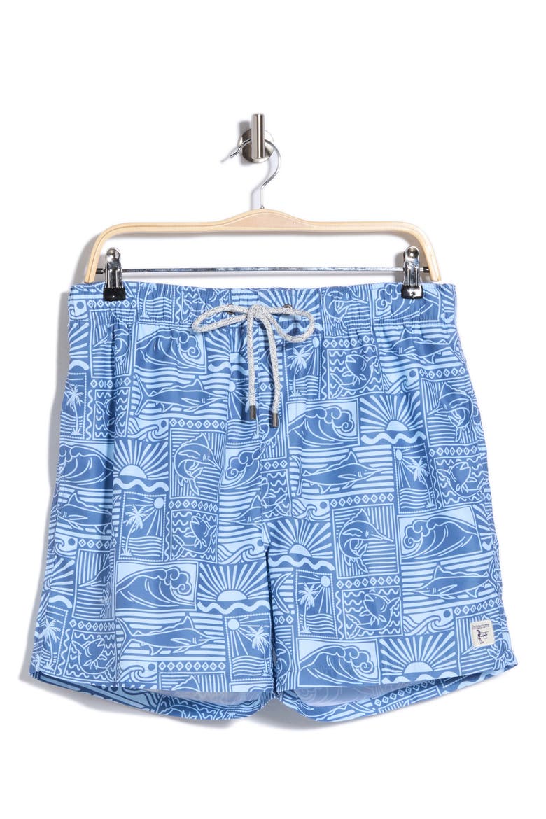 Printed Rising Sun Volley Swim Shorts, Alternate, color, BLUE