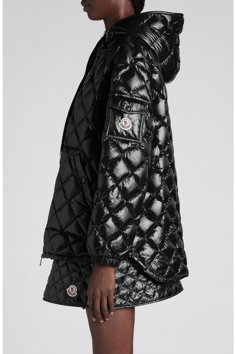 Diamond Quilted Down Hooded Jacket, Alternate, color, BLACK