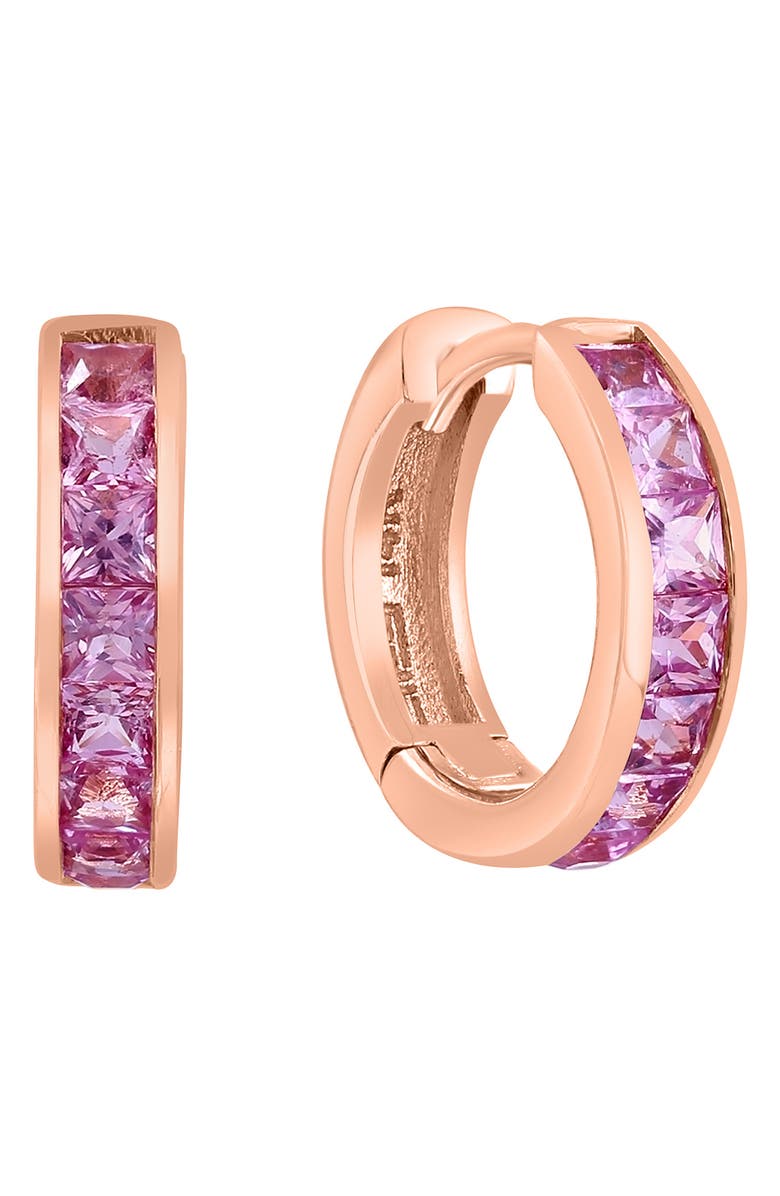 EFFY 14K Rose Gold Pink Sapphire Huggie Hoop Earrings, Main, color, 