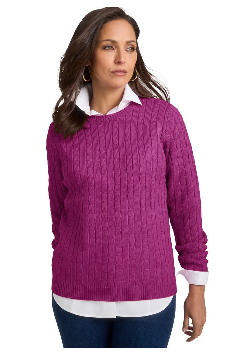 Cable Crewneck Sweater, Main, color, DEEP ORCHID