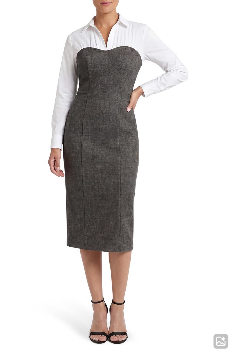 Mixed Media Sweetheart Sheat Dress, Main, color, GREY MULTI/ WHITE