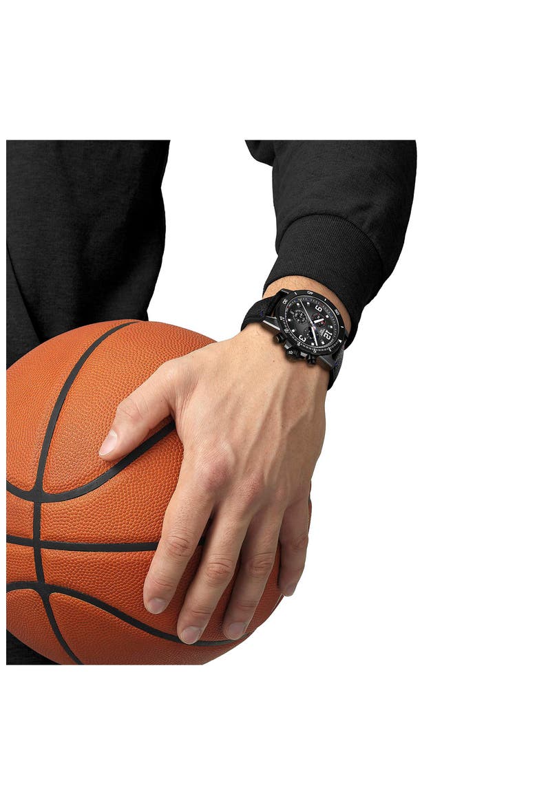 Supersport NBA Special Edition Chronograph Leather Strap Watch, 45.5mm, Alternate, color, BLACK