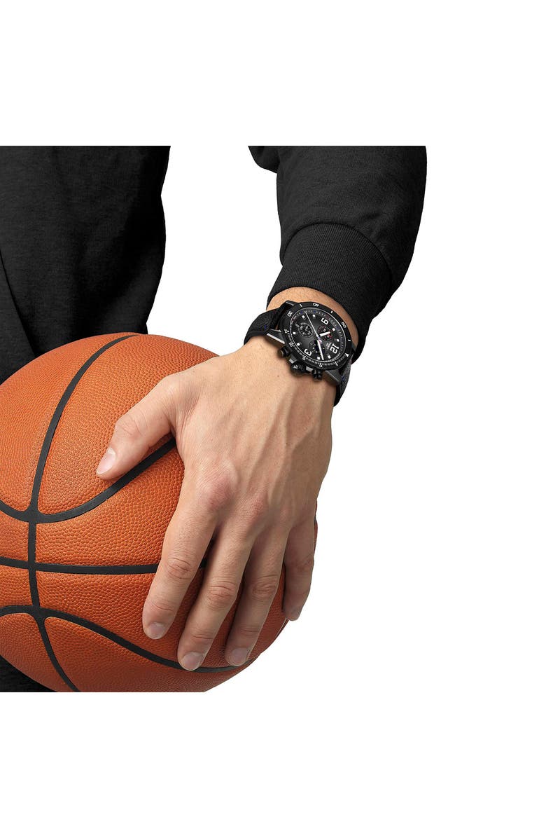 Tissot Supersport NBA Special Edition Chronograph Leather Strap Watch, 45.5mm, Alternate, color, Black