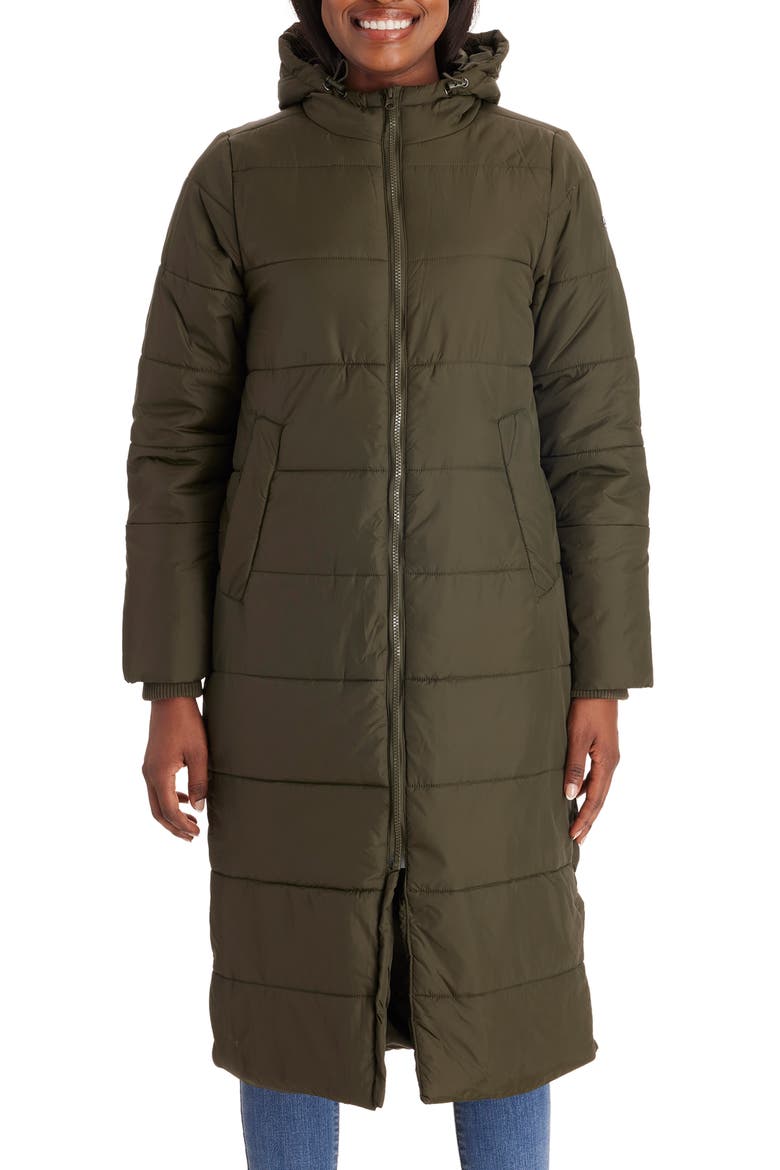 3-in-1 Long Quilted Waterproof Maternity Puffer Coat, Main, color, KHAKI GREEN