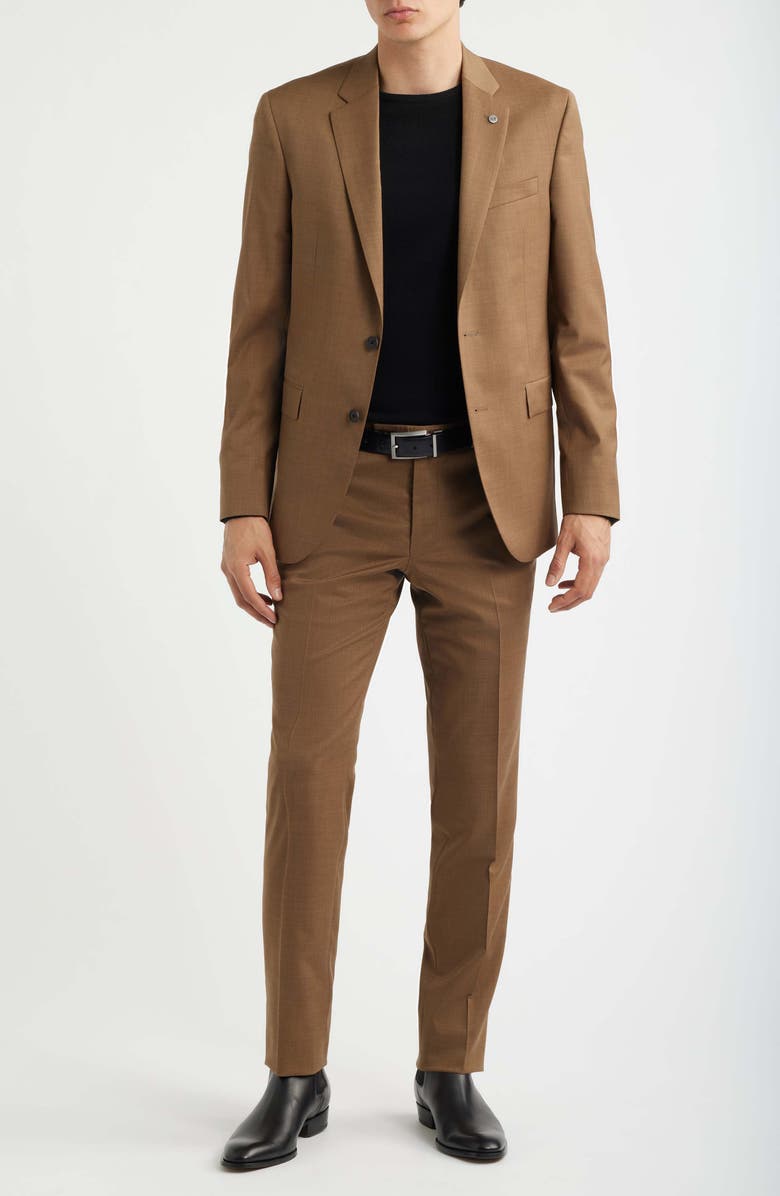 AllSaints Ross Slim Fit Medium Brown Stretch Wool Twill Suit, Main, color, Brown