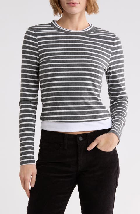 Striped Long Sleeve Crewneck Knit Top