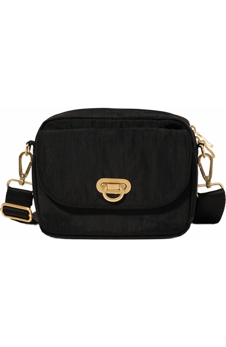 BAGGALLINI Coastal Flip Lock Camera Bag Crossbody, Main, color, Black With Gold Hardware