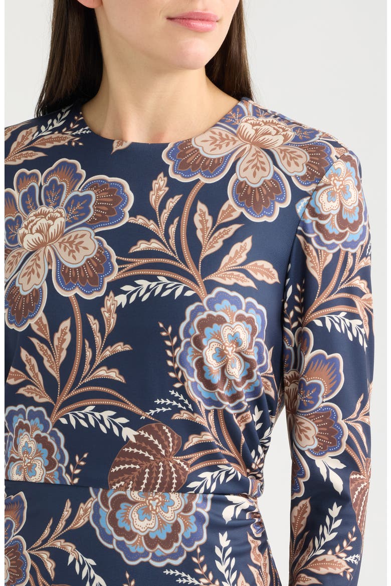 Floral Long Sleeve Velvet Midi Dress, Alternate, color, NAVY MULTI