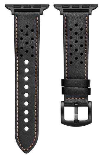 The Posh Tech Derek Perforated Leather Apple Watch® Watchband In Black
