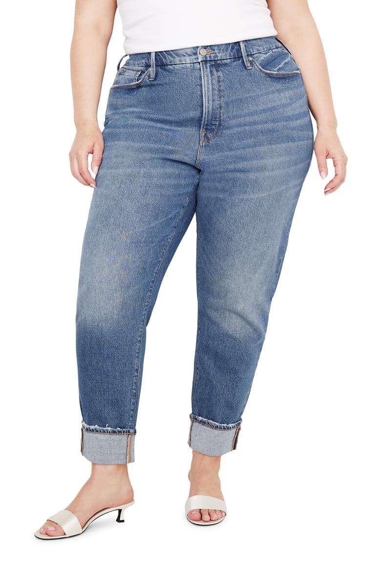 High Waist Cuff Straight Leg Jeans, Alternate, color, INDIGO711