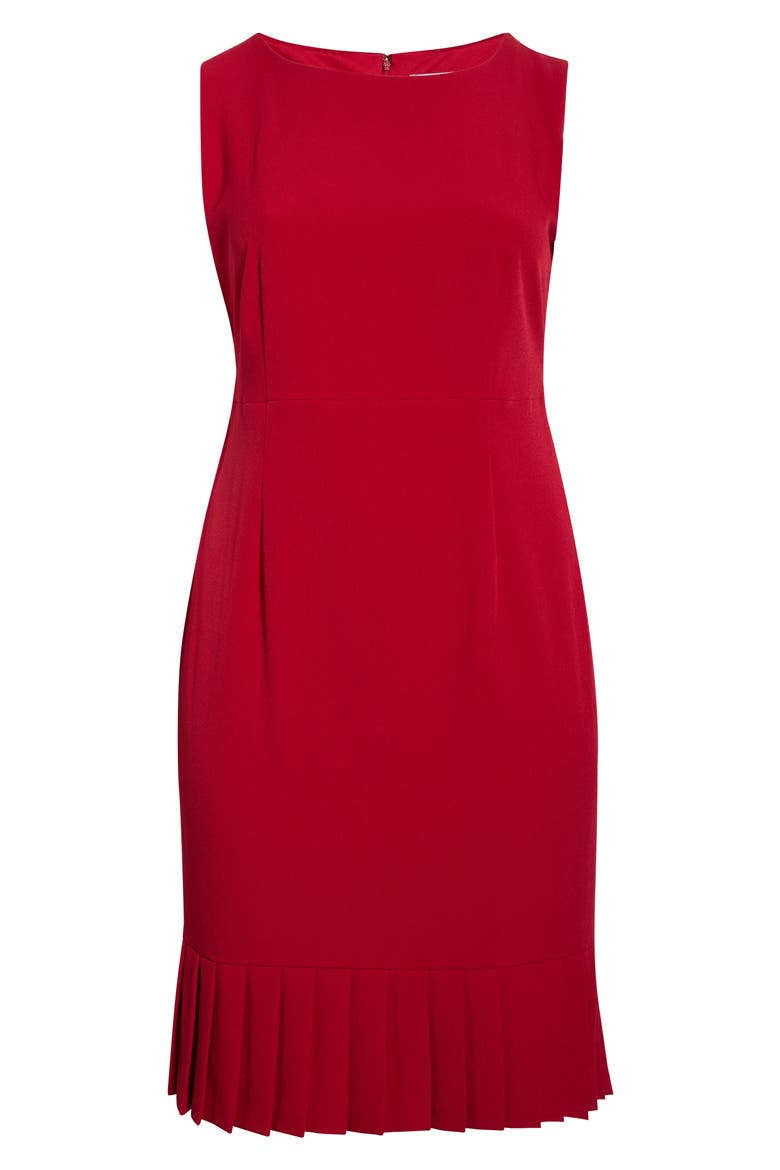 Pleated Sleeveless Sheath Dress, Alternate, color, FIRE RED