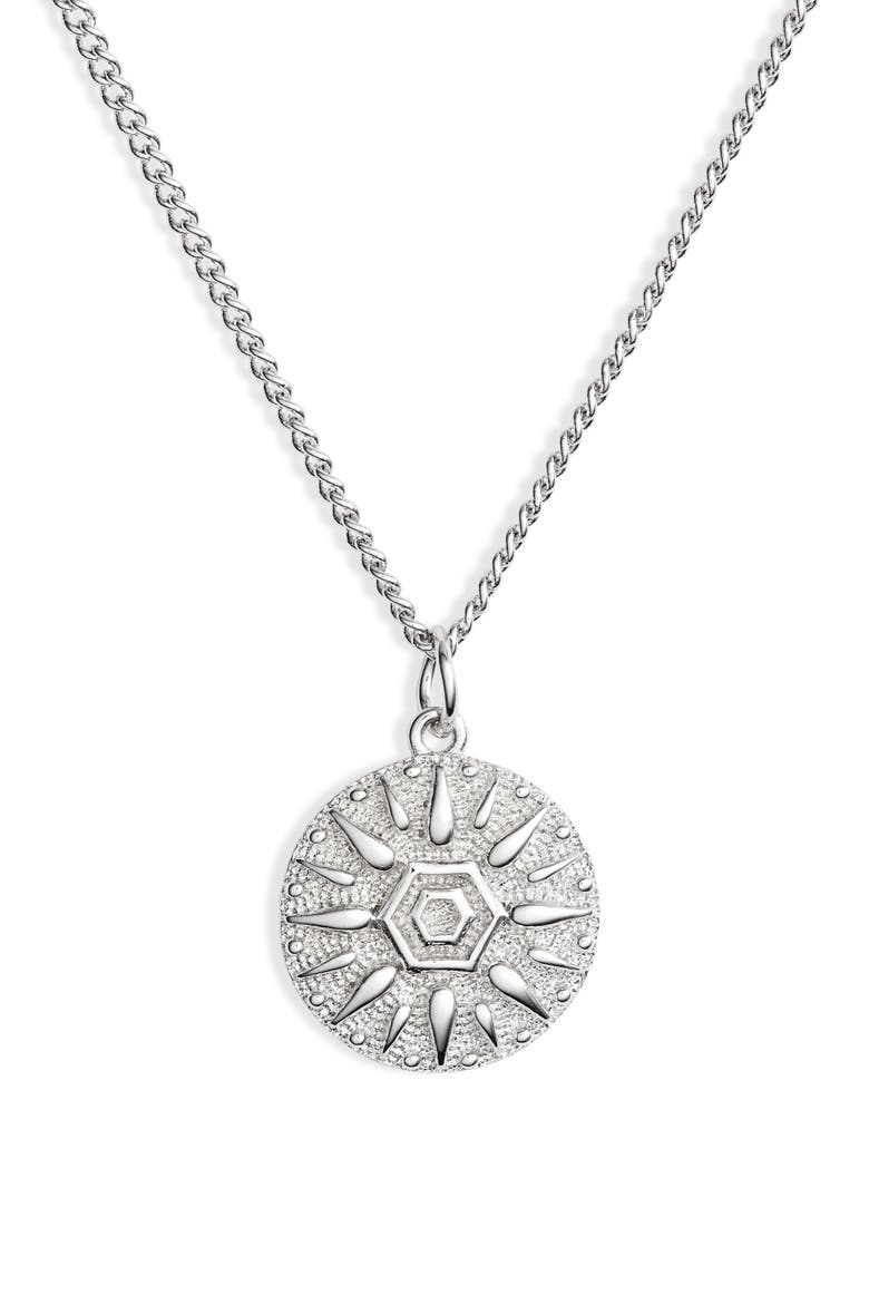Sun Disk Pendant Necklace, Main, color, SILVER
