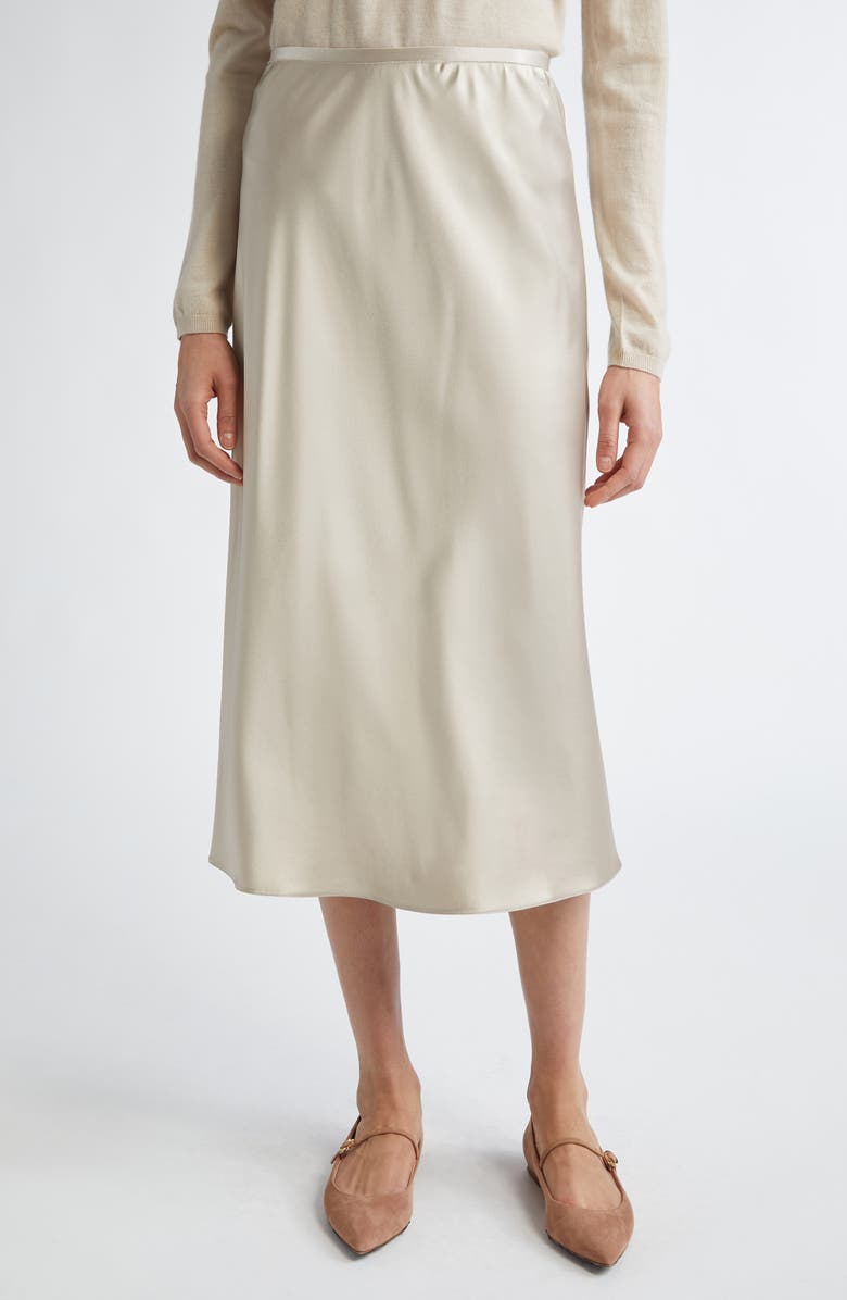 Max Mara Carnet Silk Satin Midi Skirt, Main, color, Beige