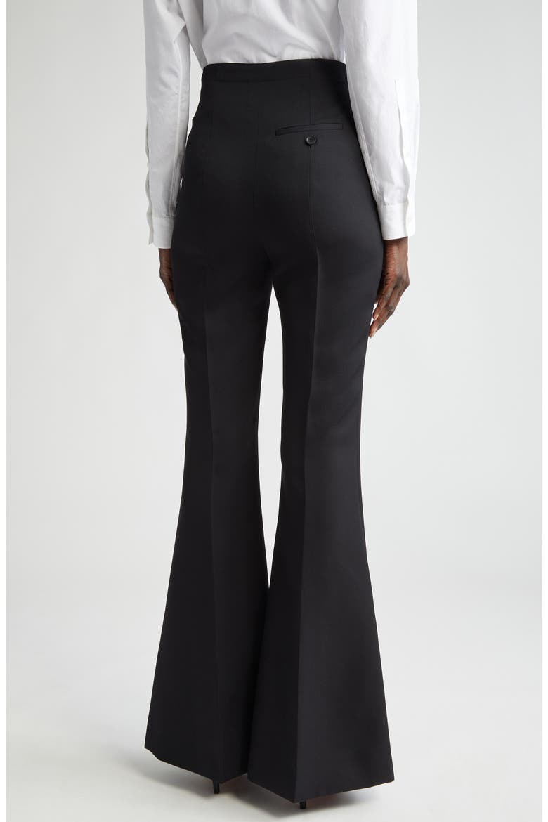 Foldover Waist Wool Flare Leg Trousers, Alternate, color, BLACK