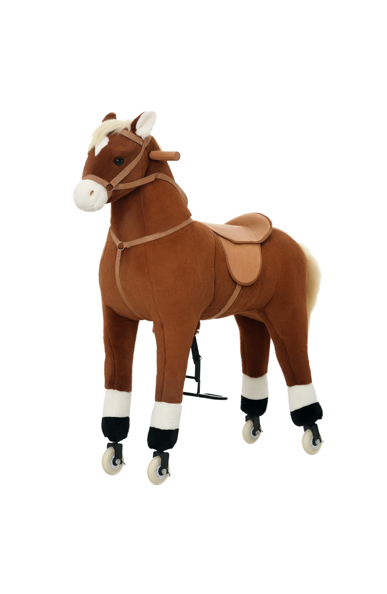 Qaba Kids Ride-on Walking Horse with Easy Rolling Wheels, Soft Huggable Body, Main, color, Brown