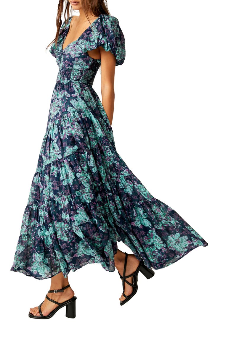 Sundrenched Floral Tiered Maxi Sundress, Alternate, color, EMERALD COMBO