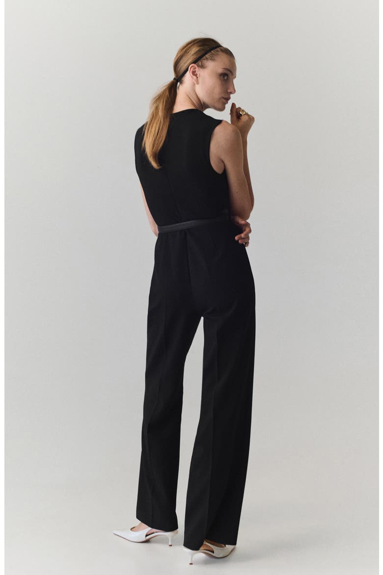 Sleeveless Belted Jumpsuit, Alternate, color, BLACK