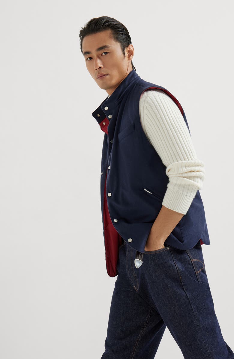 Brunello Cucinelli Cashmere flannel vest, Alternate, color, Blue