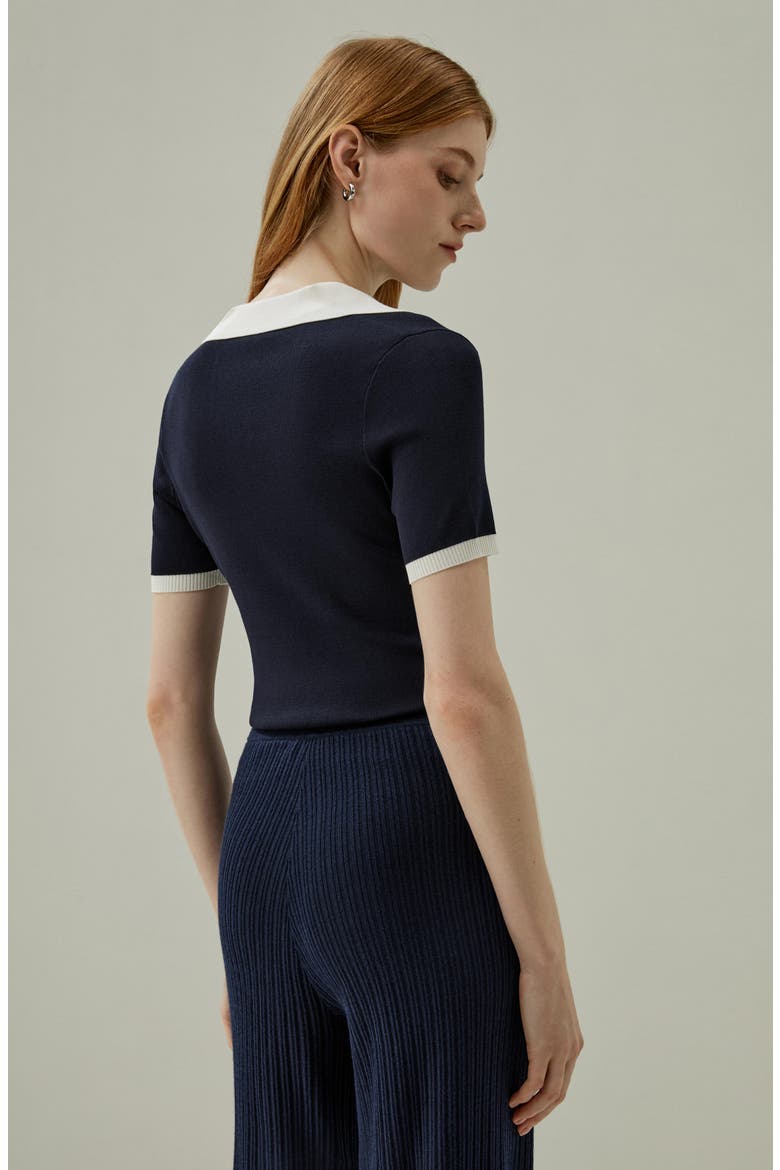 Timeless Mei Silk Knit Polo, Alternate, color, Navy blue