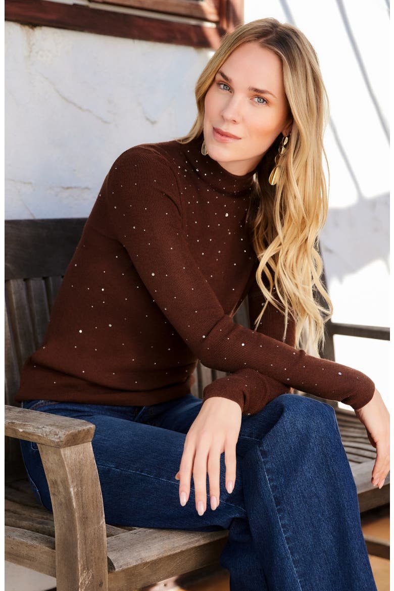 Rhinestone Mock Neck Sweater, Alternate, color, MOCHA