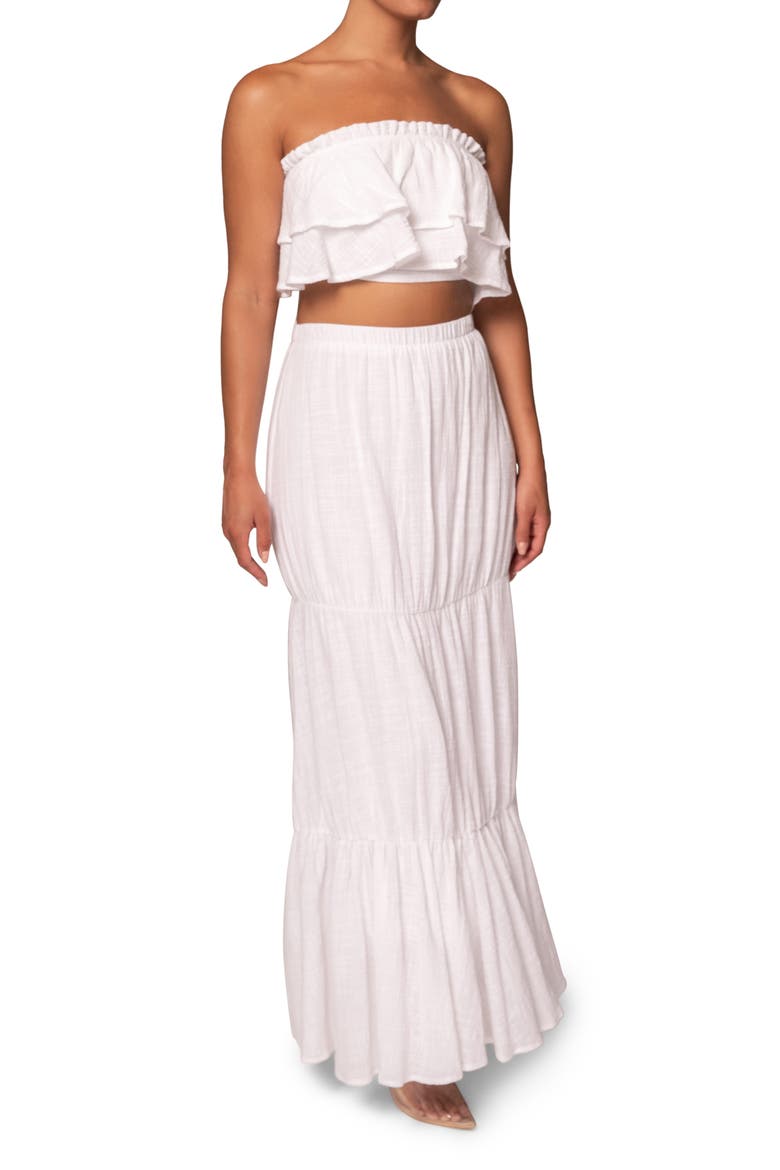 By the Sea Strapless Crop Top & Maxi Skirt Set, Alternate, color, WHITE