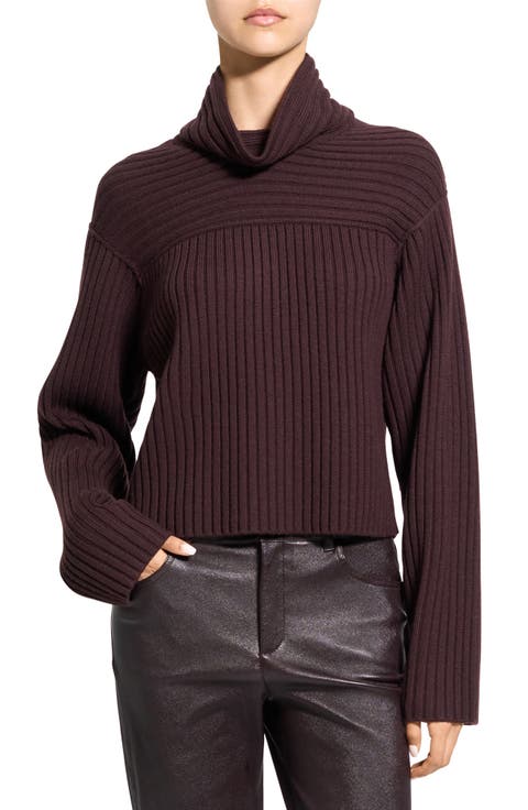 Directional Rib Cowl Neck Merino Wool Sweater