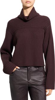 Theory Directional Rib Cowl Neck Merino Wool Sweater