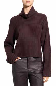 Directional Rib Cowl Neck Merino Wool Sweater