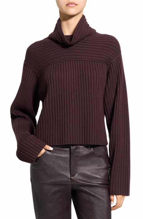 Directional Rib Cowl Neck Merino Wool Sweater