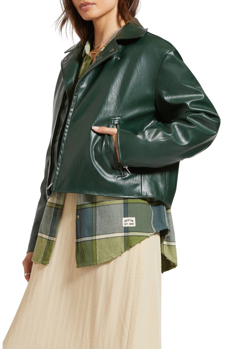 The Faux Leather Moto Jacket, Alternate, color, PINE NEEDLE