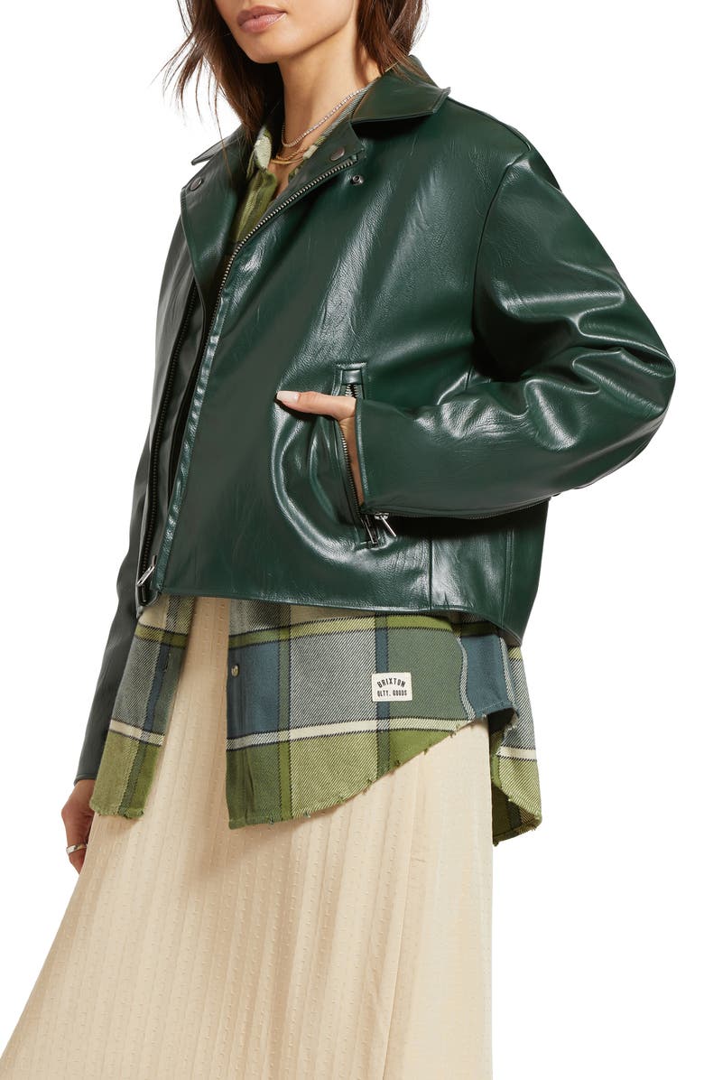Brixton The Faux Leather Moto Jacket, Alternate, color, Pine Needle