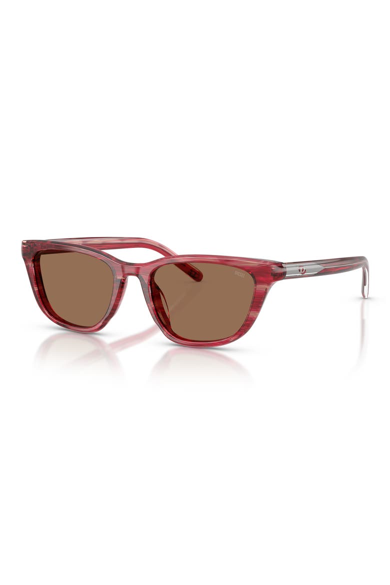 52mm Cat Eye Sunglasses, Alternate, color, STRIATED RED / DARK BROWN