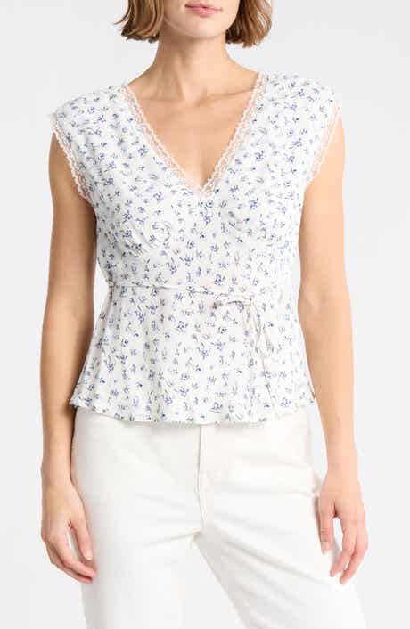 Lace Trim Sleeveless Surplice Top