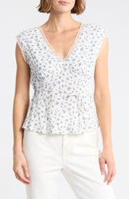 Melrose and Market Lace Trim Sleeveless Surplice Top
